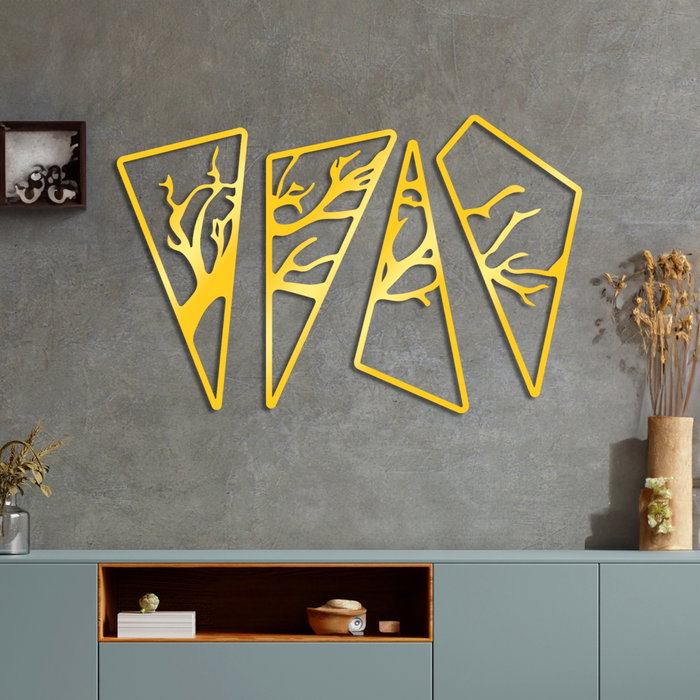 Wallity Bough Quad G Decoración de Pared de Metal Dorada (4 Piezas)